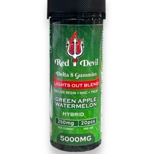 RED DEVIL D8 KNOCKOUT BLEND GREEN APPLE WATERMELON HYBRID GUMMIES 5000MG BOTTLE 20CT