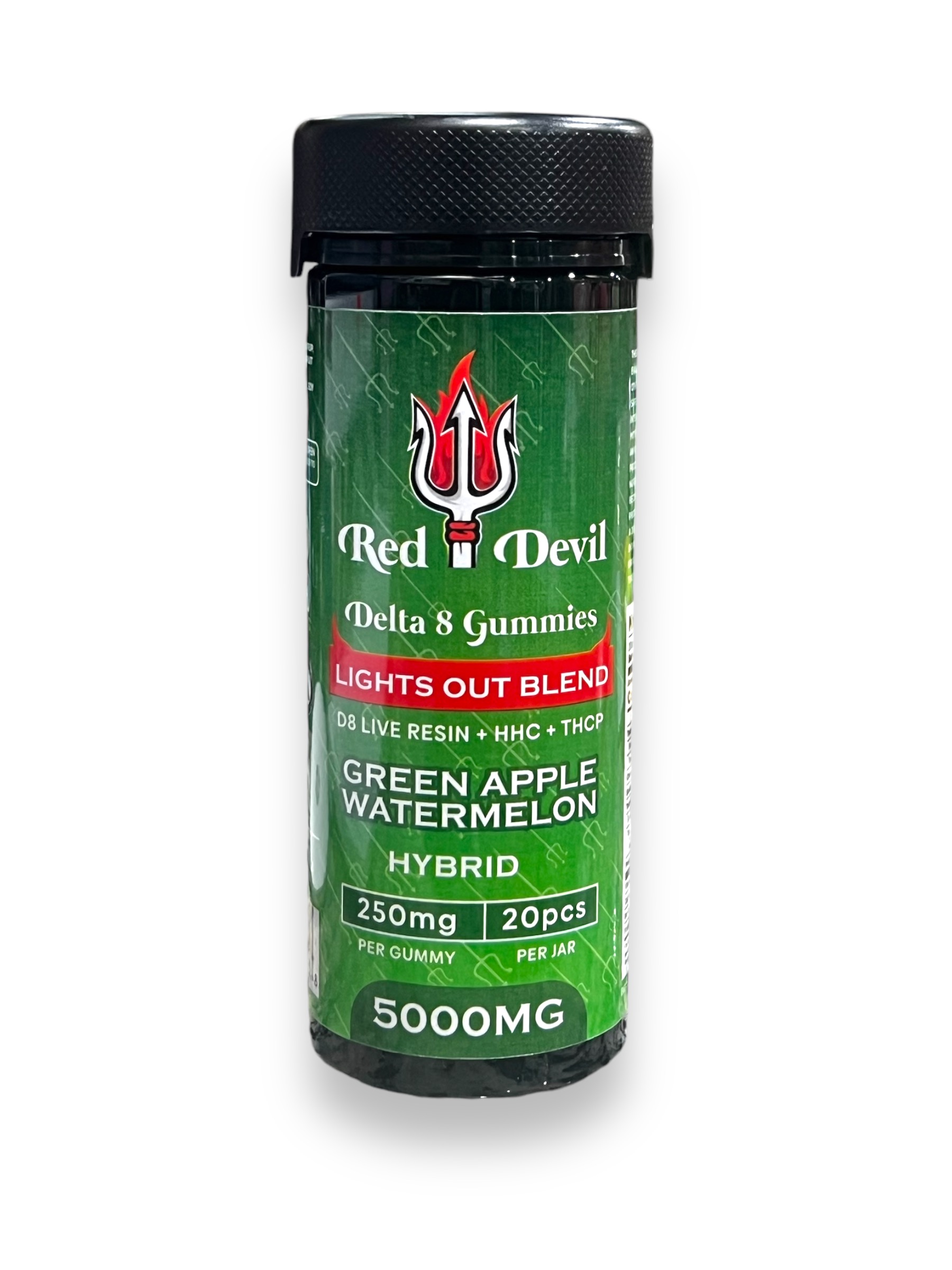 RED DEVIL D8 KNOCKOUT BLEND GREEN APPLE WATERMELON HYBRID GUMMIES 5000MG BOTTLE 20CT