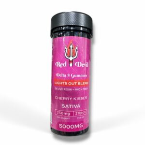 RED DEVIL D8 KNOCKOUT BLEND CHERRY KISSES SATIVA GUMMIES 5000MG BOTTLE 20CT
