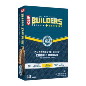 CLIF PROTEIN BAR BUILDERS + CAFFEINE CHOCOLATE CHIP COOKIE DOUGH 12CT