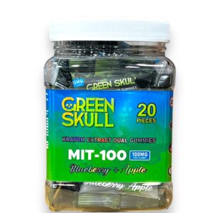 GREEN SKULL MIT-100 KRATOM EXTRACT GUMMIES SINGLE PACK  20CT JAR - BLUEBERRY APPLE