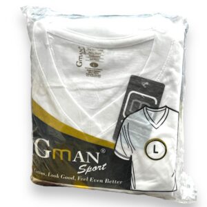 GMAN T-SHIRT V NECK WHITE LARGE 6pk