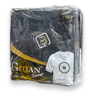 GMAN T-SHIRT V NECK BLACK MEDIUM 6pk
