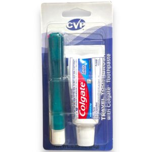 CVP TRAVEL TOOTHBRUSH + COLGATE TOOTHPASTE .85OZ EACH