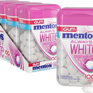 MENTOS ALWAYS WHITE 100PCS GUM BUBBLE FRESH 4CT