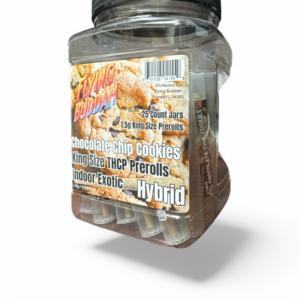 FLYING BUDDAH 1.5GM PREMIUM KING SIZE THCP PRE ROLLS- CHOCOLATE CHIP COOKIES 25CT JAR HYBRID