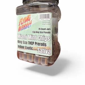 FLYING BUDDAH 1.5GM PREMIUM KING SIZE THCP PRE ROLLS- MIAMI MINT CHIPS 25CT JAR SATIVA