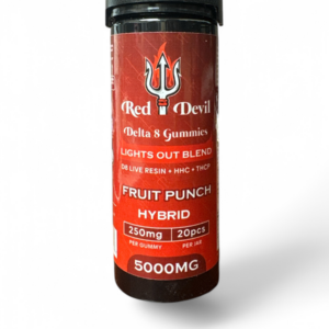 RED DEVIL D8 KNOCKOUT BLEND FRUIT PUNCH HYBRID GUMMIES 5000MG BOTTLE 20CT
