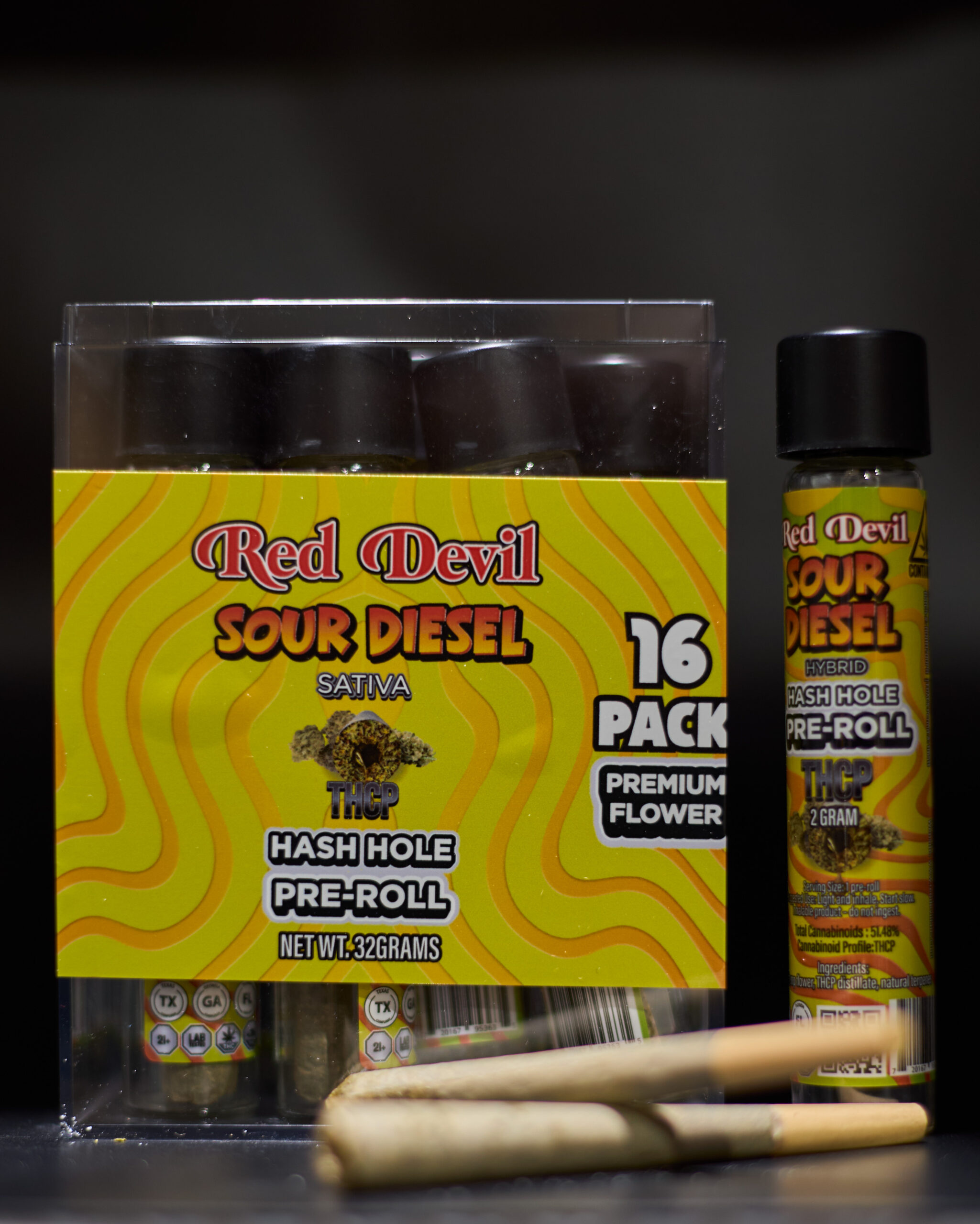 RED DEVIL THCP HASH HOLE PRE-ROLLS 2GM SOUR DIESEL SATIVA 16CT