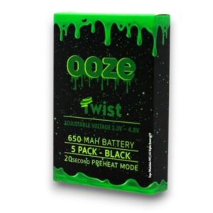 OOZE TWIST 650MAH BATTERY BLACK 5PK - ADJUSTABLE VOLTAGE