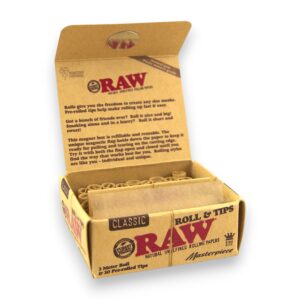 RAW CLASSIC MASTERPIECE KING 3 MT ROLL & PRE ROLLED TIPS 24CT