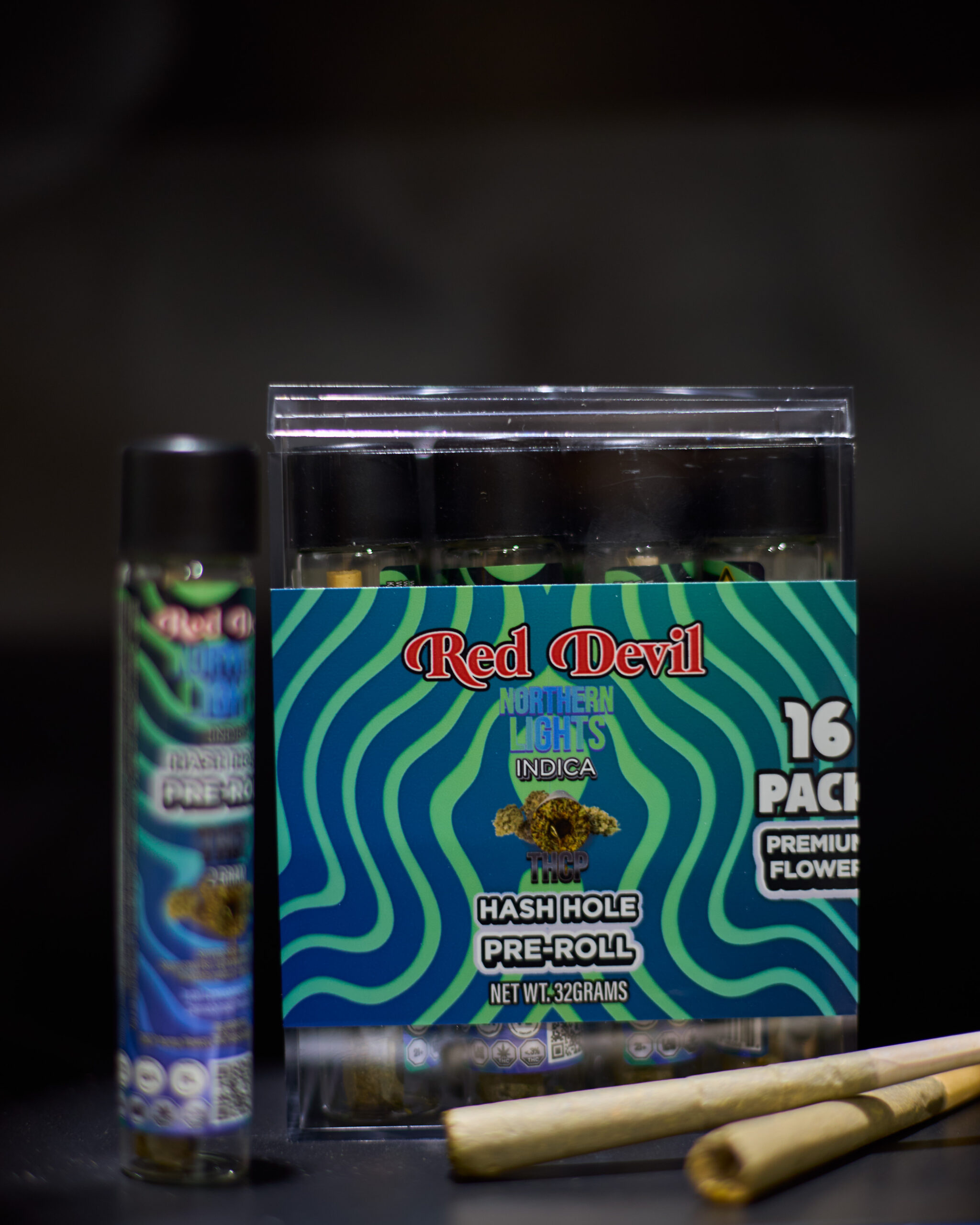 RED DEVIL THCP HASH HOLE PRE-ROLLS 2GM NORTHERN LIGHTS INDICA 16CT