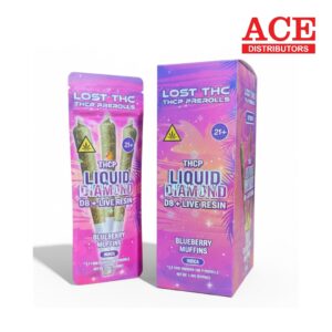 LOST THCP 1.65G LIQUID DIAMOND PRE ROLLS D8+L/R BLUEBERRY MUFFINS INDICA - 3PK 10CT