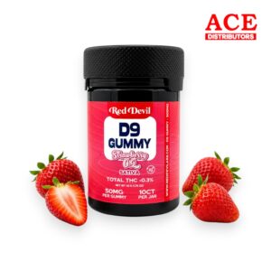 RED DEVIL D9+CBD GUMMIES 50MG BOTTLE 10CT- STRAWBERRY OG SATIVA
