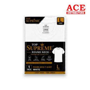TOP SUPREME ROUND NECK WHITE LARGE 6PK