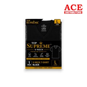 TOP SUPREME V-NECK BLACK LARGE 6PK