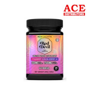 RED DEVIL SINGLE PACK 300 MG D9 BLEND GUMMY 25CT JAR - STRAWBERRY KUSH/BLUEBERRY AK HYBRID