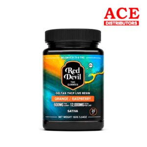 RED DEVIL SINGLE PACK 600 MG D9 BLEND DUAL GUMMY 20CT JAR ORANGE & RASPBERRY SATIVA